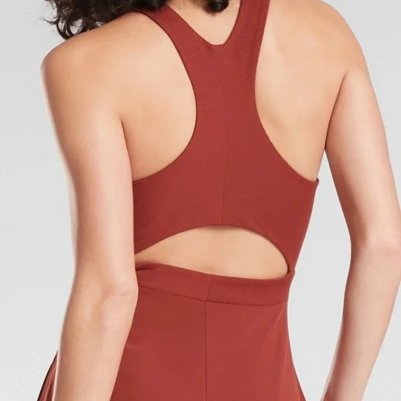 Athleta Winona Midi Support Dress Rust Red Cutout Back Pockets Size M - Picture 3 of 8